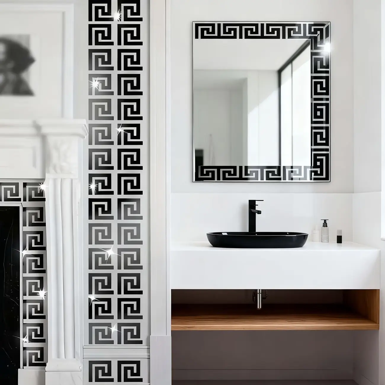 36 pieces, black square hollow acrylic mirror decals, Decorative Home Decor self-adhesive removable wall decorations Stickers for living room, bathroom, hallway, bedroom, background wall, and DIY waistline accents