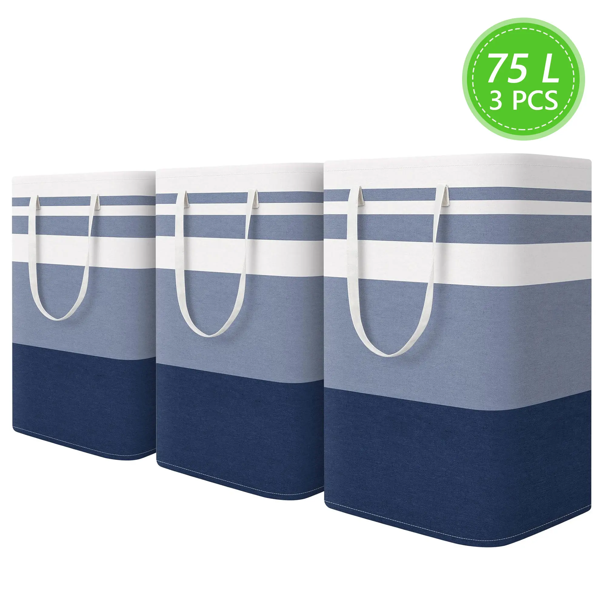 3Pcs 75L Tall Rectangular Collapsible Laundry Baskets - Clothes Storage Basket, Spill-Proof Dry Hamper, Freestanding, Waterproof, High-Capacity Home Supplies, Extended Handles, Space-Saving Fold, Holds Towels Toys Everyday Mess