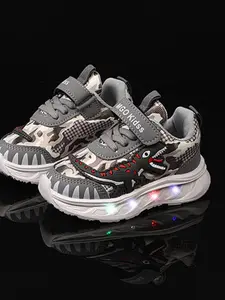 Boy's Cartoon Dinosaur Pattern Sneakers, Casual Breathable Comfortable Sports Running Shoes, LED Light Up Shoes for Daily Wear, Toddler Sneakers, Kids Shoes