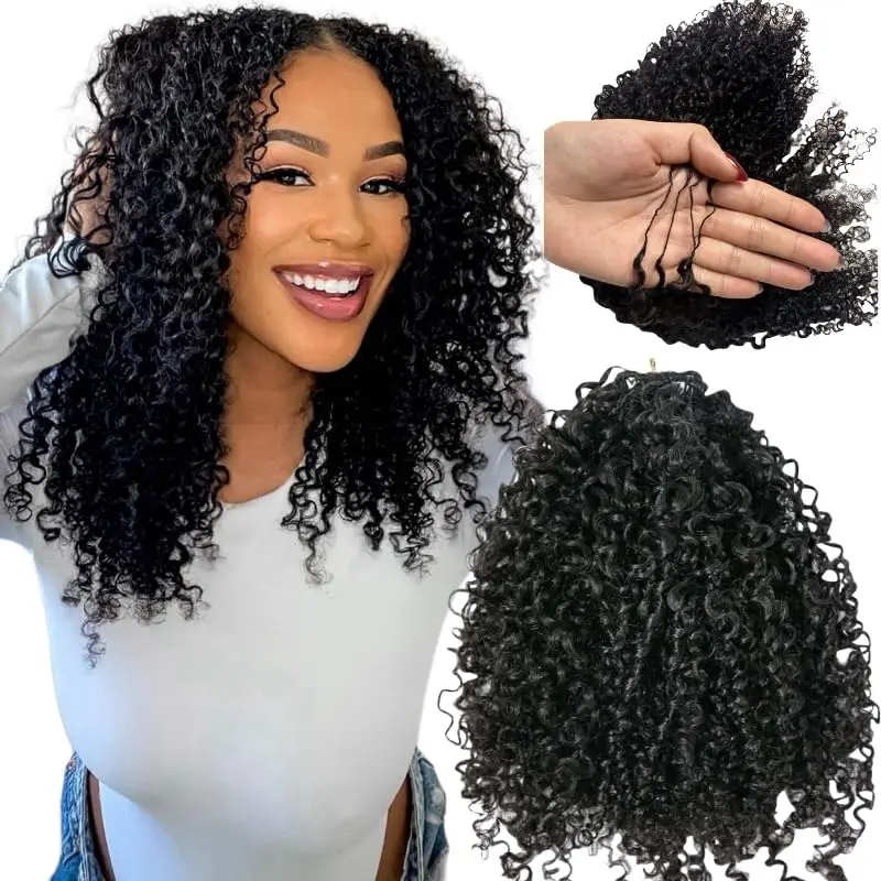 Deep Wave Crochet Human Hair for Boho Braids Pre-Separated Miracle Knots Crochet Braids, Feather Deep Wave Human Hair Braiding Extensions