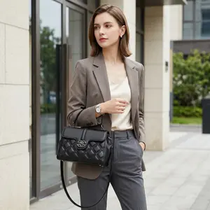 Women's Quilted Top Handle Handbag Faux Leather Crossbody Purse for Everyday Use