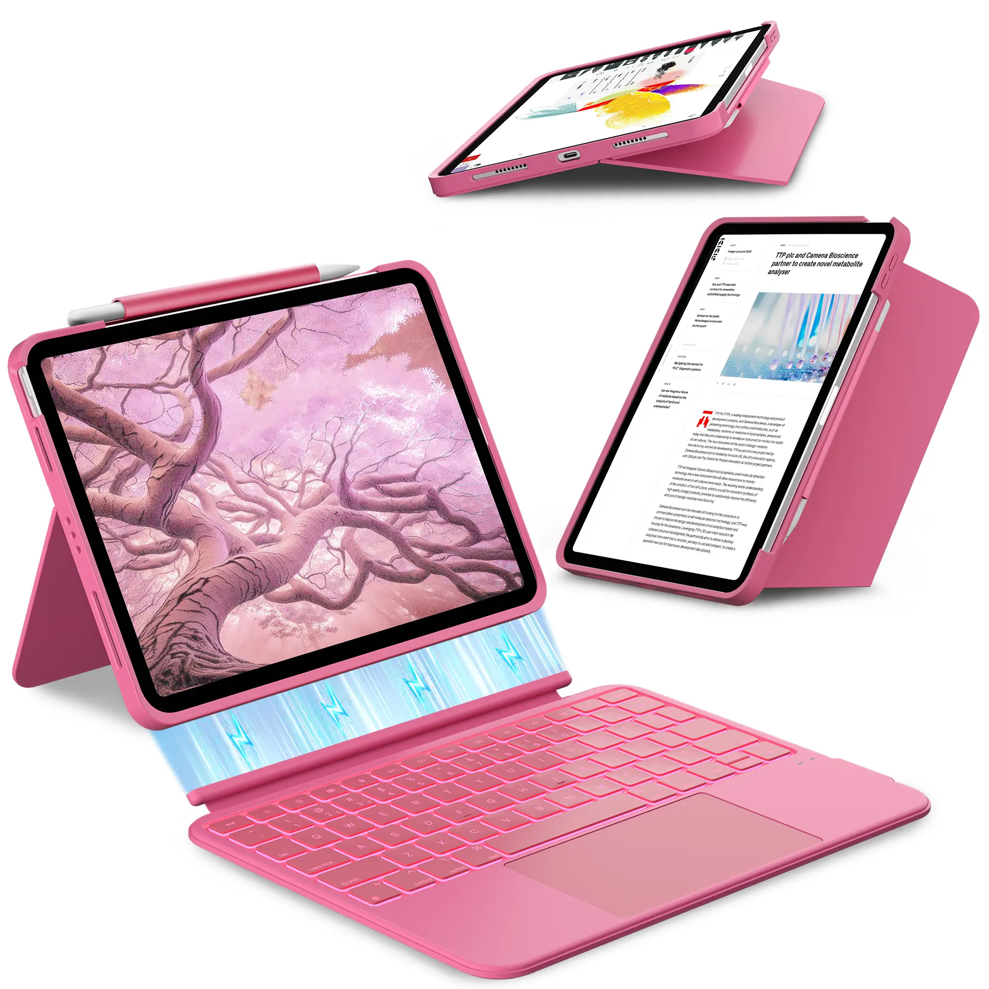 Typecase Folio Duo Detachable Tablet Keyboard Cover with Full QWERTY, 11-Color Backlit, Multi-Touch Trackpad, Pencil Holder, Portrait-Landscape Modes, Ultra-Light Shell, Compatible with A16 11/10th Gen iPad, Air, Pro (Device & Pencil Excluded), Detachable