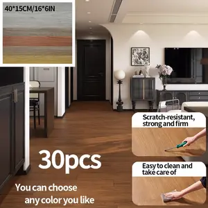 30pcs Glossy PVC Self-Adhesive Wood Grain Floor Stickers, Waterproof PVC Material, Durable Waterproof Oilproof Flooring Patchwork, Universal Home Use