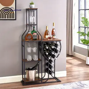 Living Room Bedroom 11 Bottle Wine Bakers Rack, 5 Tier Freestanding Wine Rack with Hanging Wine Glass Holder and Storage Shelves, Wine Storage Home Bar for Liquor and Wine Storagefor Kitchen, Dining Room