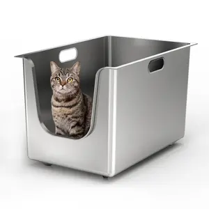 Ptlom High Side Stainless Steel Cat Litter Box, Extra Large, Anti-Leakage, Non-Sticky, Easy Cleaning, - Pet Supplies