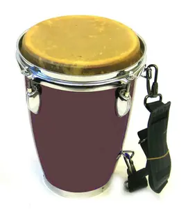 AFRICAN STYLE MINI CONGA DRUMS, BROWN COLOR, THICK COW HIDE, STEEL HARDWARE, WOODEN FRAME, SHOULDER STRAP & TUNING KEY