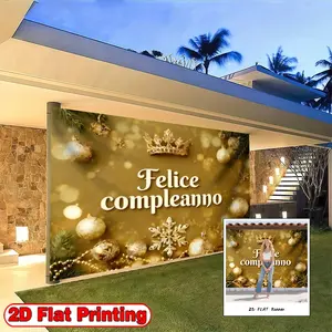2D flat-banners-1pc Italian Royal Christmas Ornaments Gold Theme design-Perfect for parties, photo booths and outdoor celebrations - durable polyester, no power supply required, party background