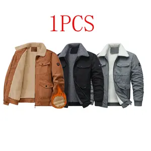 Men's Corduroy Lapel Fleece Jacket Winter Warm Vintage Multi-pocket Workwear Coat the  man  jacket Casual Classic Long Sleeve Essential