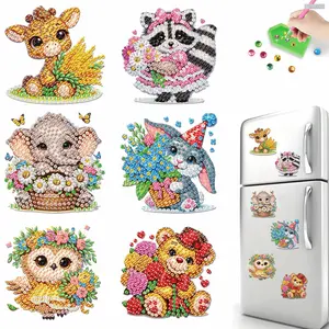 2D Flat 6pcs 2D/flat Acrylic DIY Animals Design Diamond Art Fridge Magnet Kit DIY Art Fridge Magnet Refrigerator Sticker Refrigerator Diamond Art Magnets Crystal Art Craft for Adults Beginners Home Decors