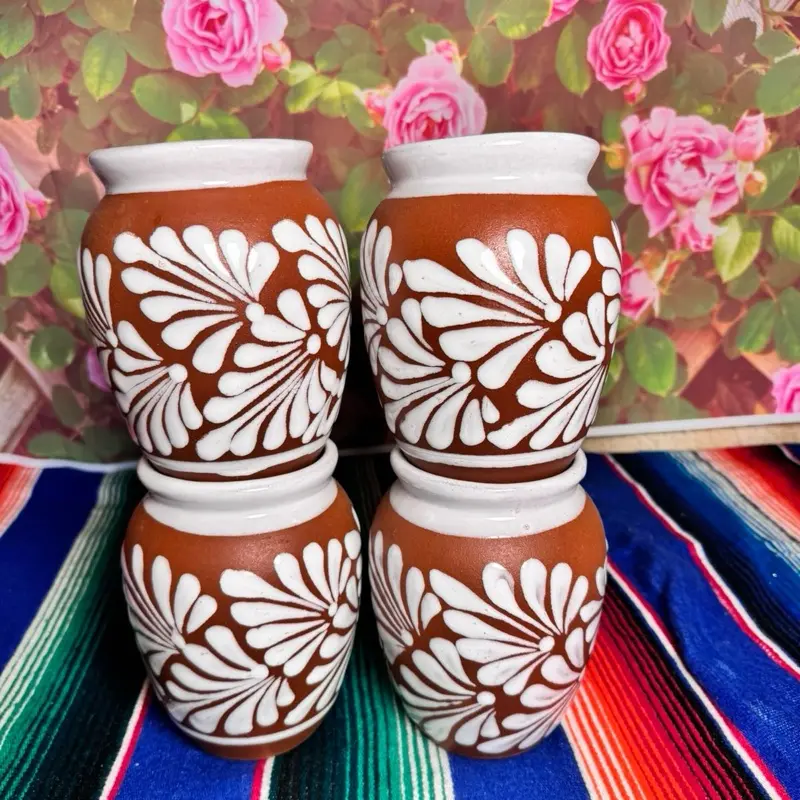 Cantarito de 1 litro terracota con blanco sets de 2,4 y 6