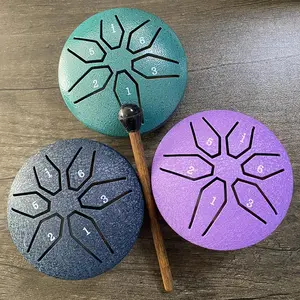 3 Inch 6 Note Steel Tongue Drum for Gift, 1 Set Portable Mini Steel Drum with Drumsticks, Beginner Drum Kit, Musical Instrument, Percussion Instrument for Stress Relief, Camping, Meditation, Yoga