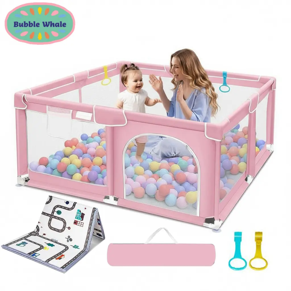 Baby Playpen, Large Foldable Oxford Activity Center for Infants & Toddlers with Zip Door, Sturdy Stainless Steel Frame for Indoor & Outdoor Use, Abs, Steel Tubes, Portable Foldable, Safe Height