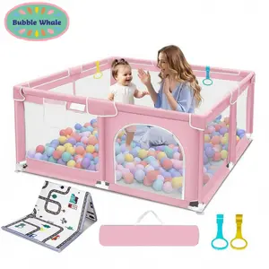 Baby playpen with pull handles and storage bag, suitable for indoor and outdoor use, a children's activity center, with a door, sturdy and safe baby playpen, suitable for infants and toddlers.