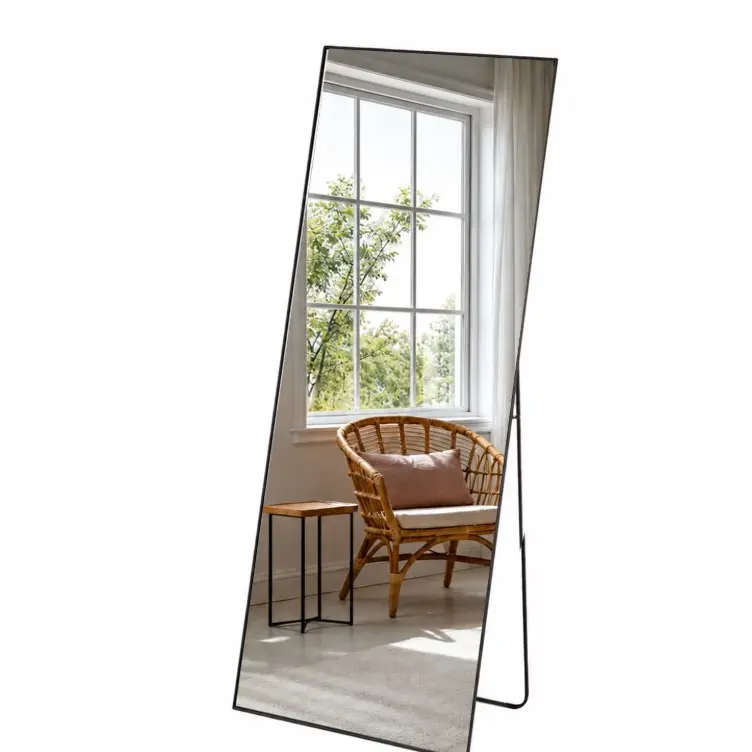 Wall Full Length Mirror Black/19x58", Standing Mirror Full Body with Aluminium Frame, Cloakroom Modern Simple Home Decor, Can Be Hanging, Leaning or Wall