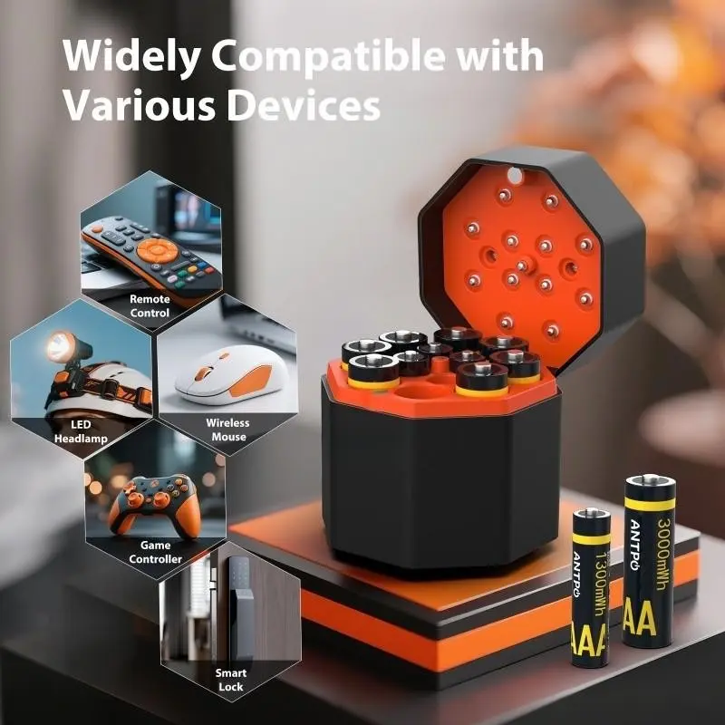 A rechargeable lithium battery compartment, consisting of 8 AA, Aa lithium batteries for blink outdoor camera, and 4 AAA lithium batteries, suitable for various household appliances
