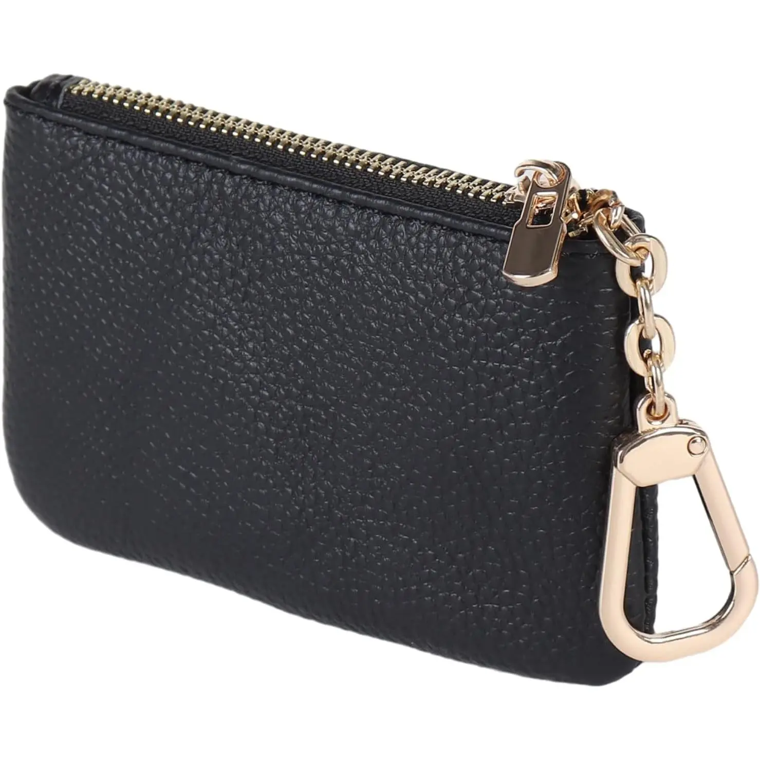 valentines gifts Full Grain Leather Coin Purse with Key Chain - Small Change Purse Keychain Card Holder Keychain Pouch Small Keychain Wallet for Women and Men (Black)