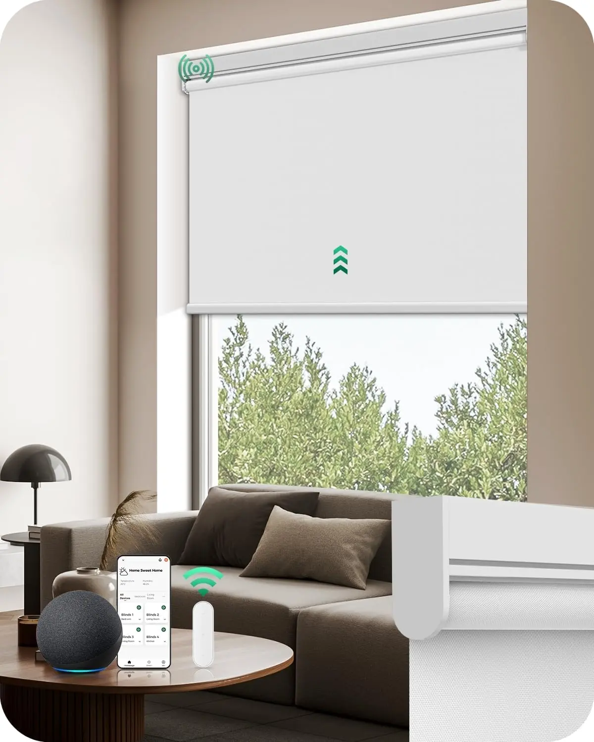 Allesin Motorized Blackout Roller Shades, Remote & Smartphone App Control Electric Window Blinds，Easy Installation Smart Window Blinds