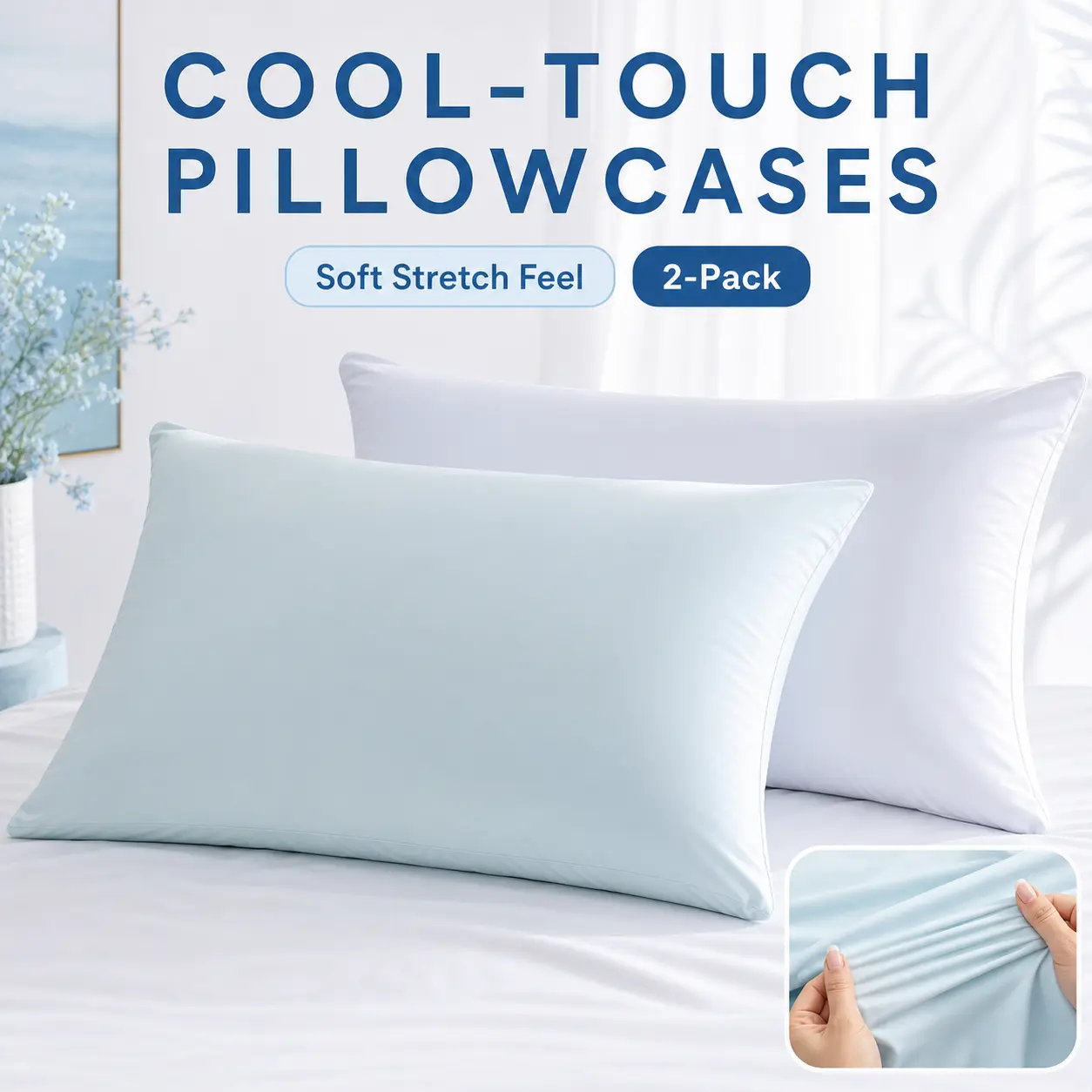 CloudReston Cooling Stretch Pillowcases 2 Pack with Hidden Zipper, Soft Breathable Pillow Covers, Secure Fit, Pilling-Resistant Everyday Bedding, Queen King