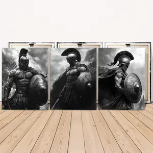 3 Counts Wooden Framed Canvas Painting, Ancient Spartan Warrior Images, Exquisite Poster, Perfect Living Room Decoration, Modern Art, Fashion Family Poster, Wall Art Decoration, Waterproof Art