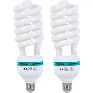 2 count 135W Light Bulb 5500K CFL Daylight Spiral Softbox Lighting Kit Bulb in E27 Socket for Photography Photo