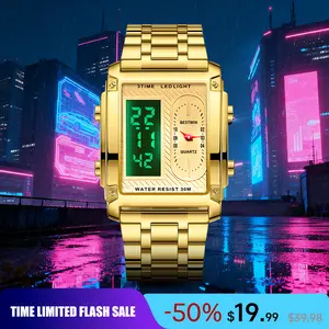men's square creative dual-movement multifunctional sports watch, featuring a luxurious triple-time design, water resistance, luminous dial, ​Exuding a minimalist aesthetic, it is elegant, durable, and the perfect choice for everyday wear.​​ digital quart