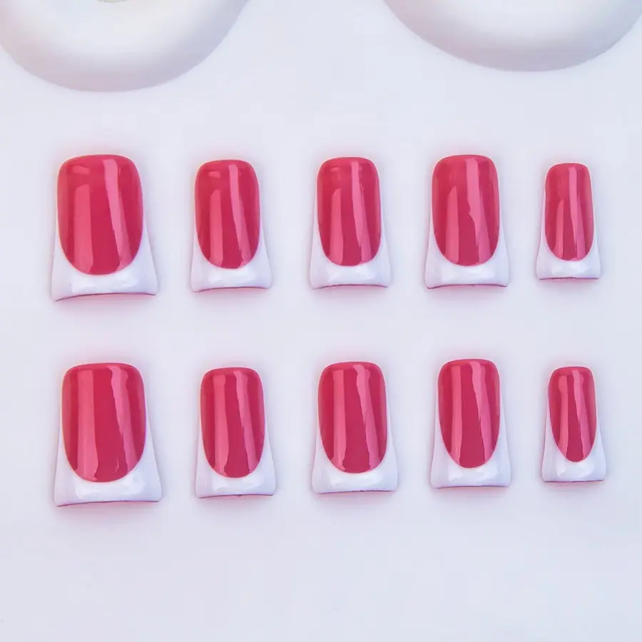 Nailssbysheccid, 10pcs press-on nails, Nail Tips, Acrylic nail extensions, duckbill style, 100% handmade, simple design, matching French style, French nail art, suitable for family dinners, dates, with jelly glue, crystal sticks and shaping strips