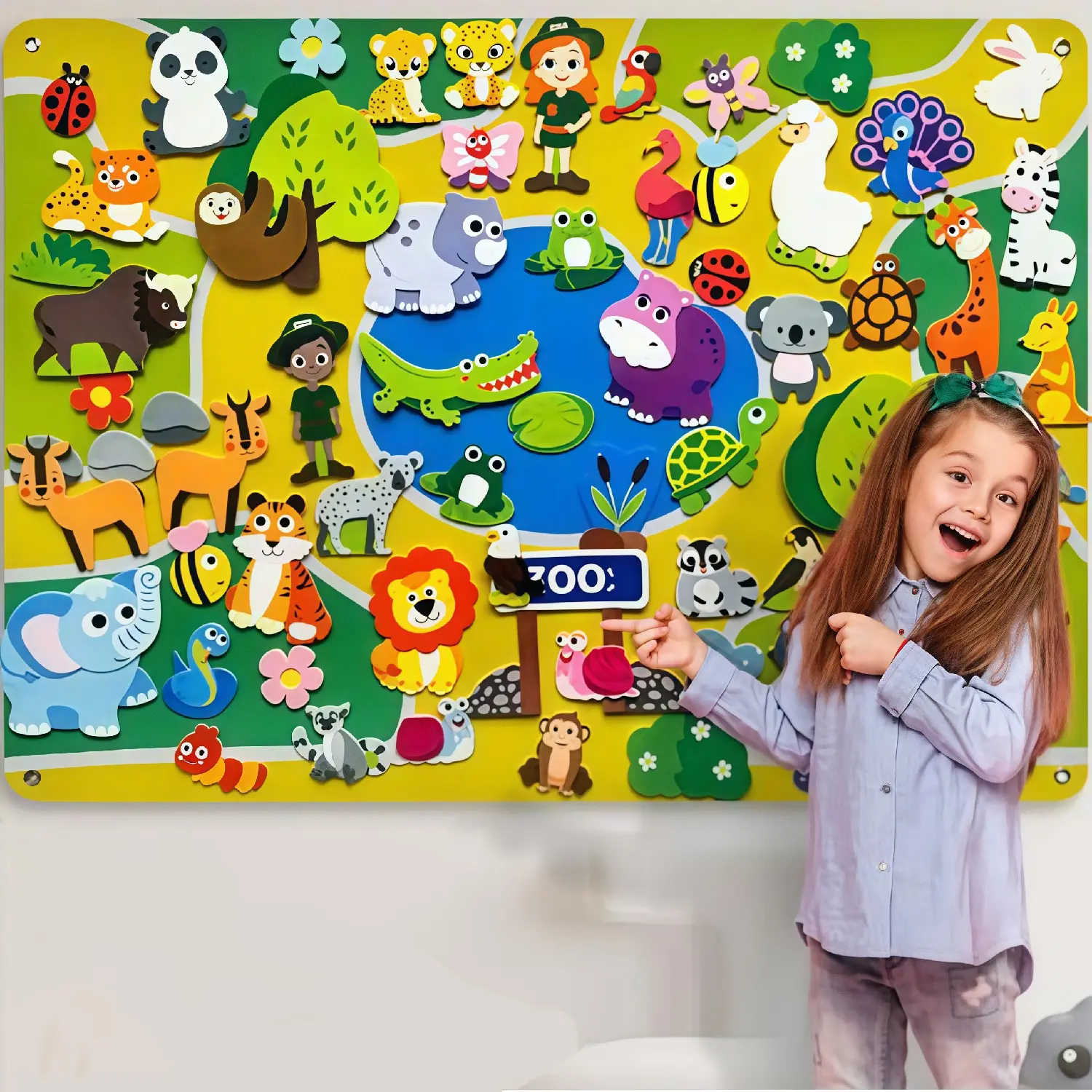 Zoo Felt Storyboard Set Montessori Handmade Early Education Learning Tool Kit Animal Characters Interactive Storytelling Teaching Aid Wall Hanging Kit Gift