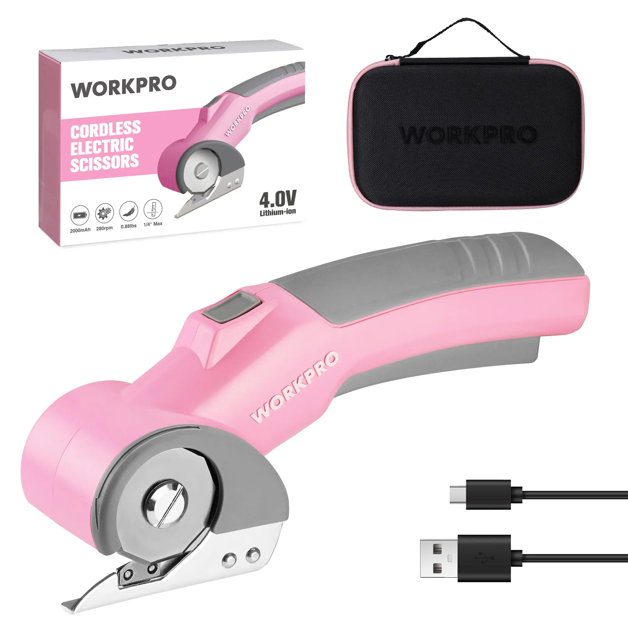 #backtoschool WORKPRO Cordless Electric Scissors, 4V Rechargeable Powerful Shears Cutting Tool for Fabric, Leather, Carpet and Cardboard, Power Rotary Cutters for Sewing, Scrapbooking, Crafting