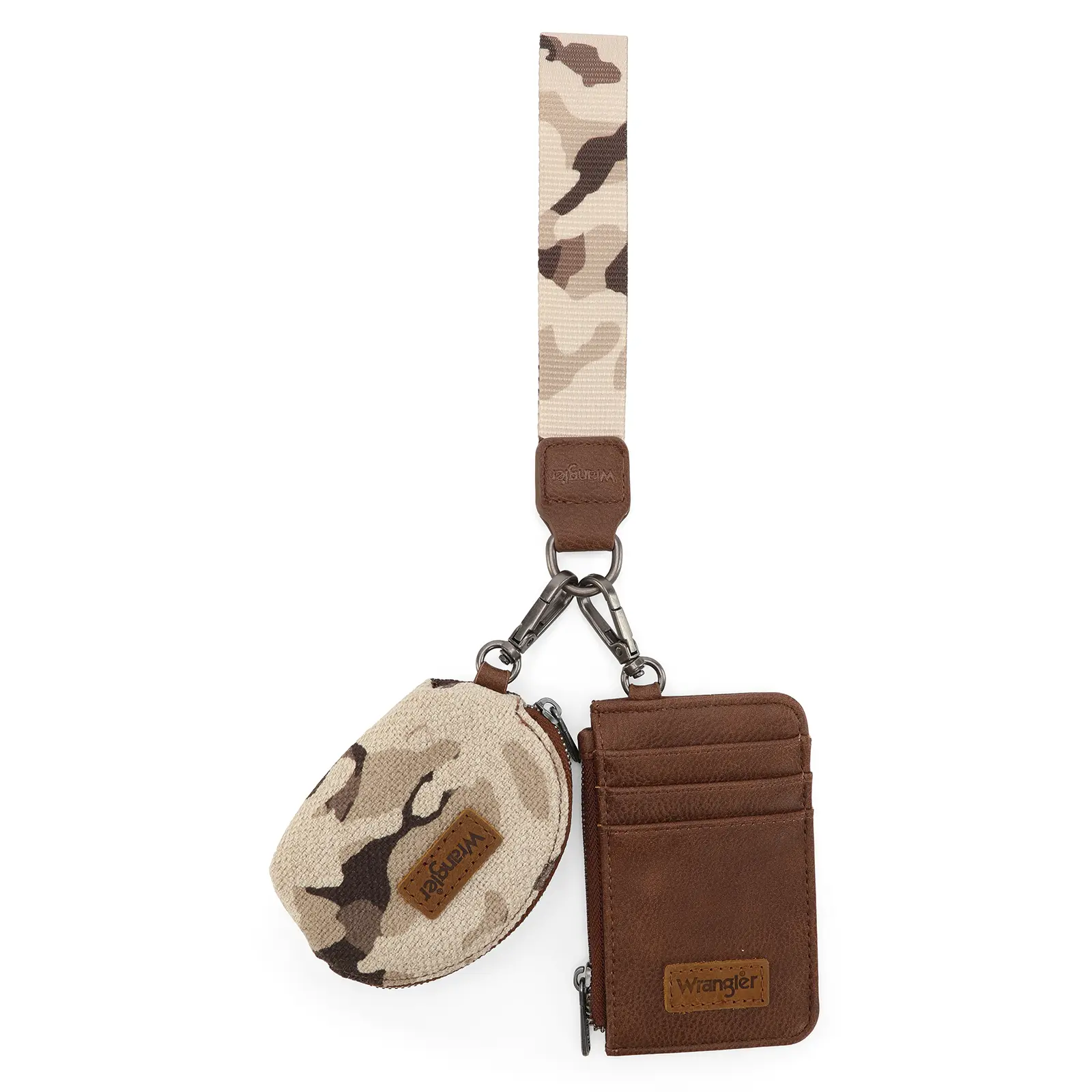 Wrangler Camo Print Dual Pouch Wristlet for Women - Stylish Camouflage Design with Secure Zipper Closure