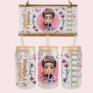 Cafecito y Chisme 16 oz Frosted Glass Can - Drinkware for Enjoying Life's Moments cute cups coffee