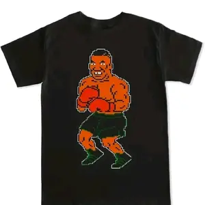 DEMARCIANO Men's Casual Stylish Retro Gamer Short Sleeve Graphic T-Shirt - Round Neck Black Made-to-Order Piece with Personalized Punch Out Boxer Design, Menswear Streetwear Top