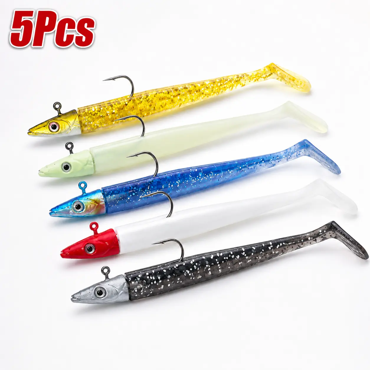 5PCS Soft Swimbait Fishing Lures – Realistic Multi-Color Paddle Tail Bass Lures for Freshwater & Saltwater