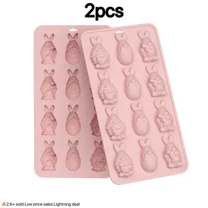 Easter Bunny silicone baking molds, 2-piece 12-cavity food-grade chocolate molds, non-stick egg-shaped Easter freezing molds,DIY baking material sets, cakes, jelly, ice cream, desserts