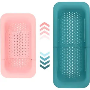 Foldable Kitchen Sink Strainer Basket, Food Colander Kitchenware, Expandable Plastic Drain Basket for Washing Vegetables and Fruits, Durable and Convenient