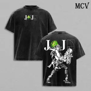 Johnny Joestar x Gyro Zeppeli – JoJo’s Bizarre Adventure Steel Ball Run Part 7 Anime Manga Spin Technique Western Race Graphic Double Printed Washed Tee, Menswear Heavy Cotton Unisex Oversize Streetwear Vintage E4Z