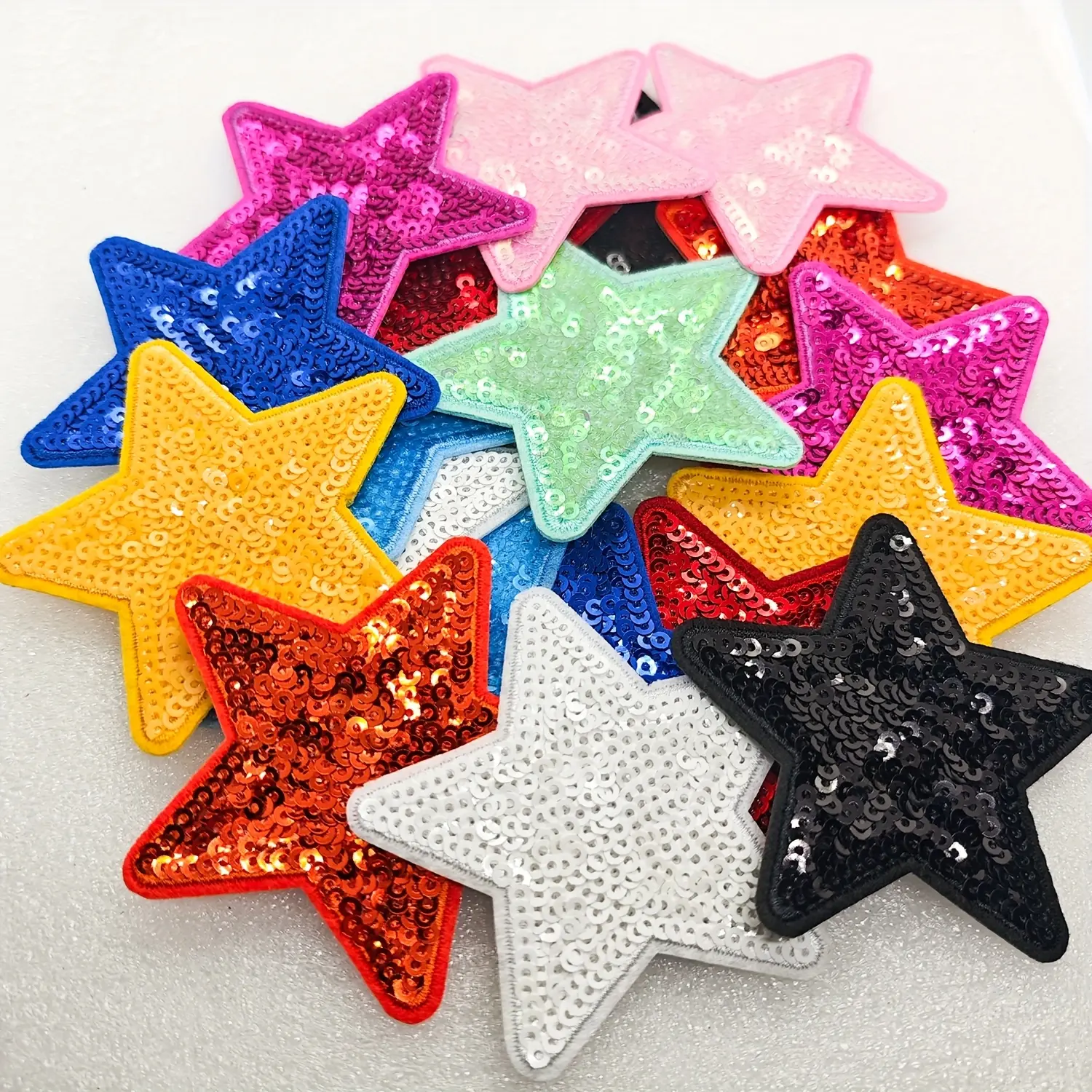 20PCS Colorful Sequin Iron-On Star Patches - Star Shape Color Sequined Sewing & Embroidery Supplies for Decorating Bags, Clothes, Color Sequined Star Patches