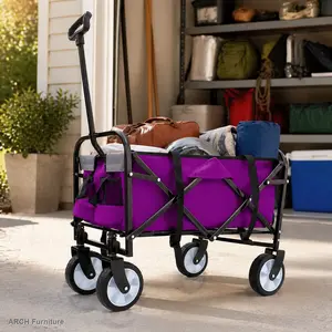 Minimeetall Strap, Collapsible Foldable Wagon Cart with strapping system Beach Wagon, Utility Cart, Utility Wagon Grocery Cart for Camping Shopping Sports Gardeing Fishing Supports 225lbs purple
