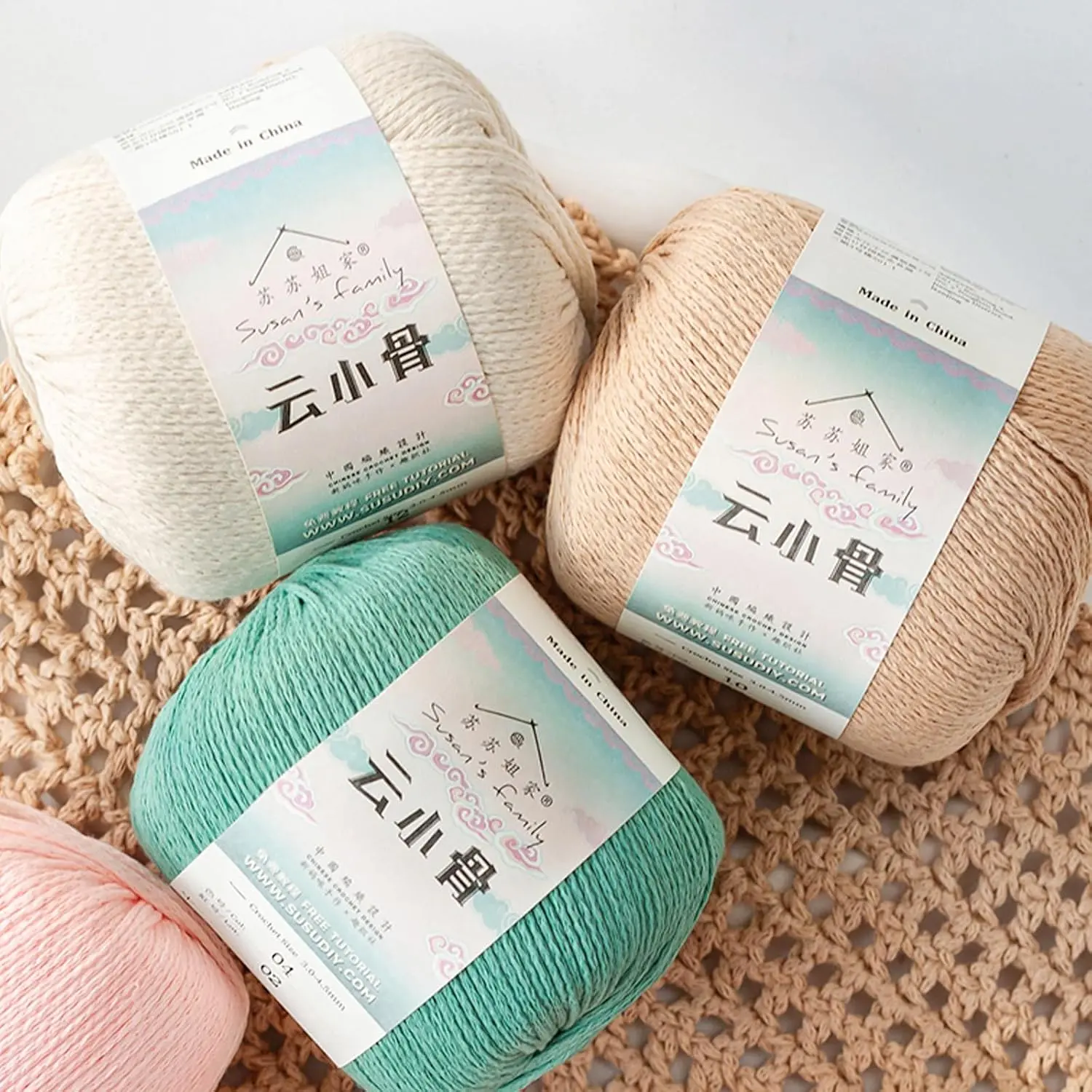 CloudFrame 3Packs from Susan's Family 3x50g/60Yards | Hollow Yarn Soft 63% Polyester, 37% Cotton Yarn 60 Yards for Knitting & Crocheting - Specially Designed for Making Bag, Mat, Table Runner