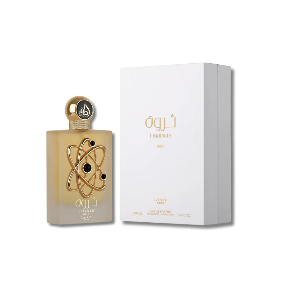 Lattafa Tharwah Gold Eau De Parfum for Women, an Elegant Floral Oriental Fragrance with Lavender, Bergamot, and Orange Blossom Notes, 100ml (3.4 fl oz), Captivating Fragrance, Elegant Floral Fragrance