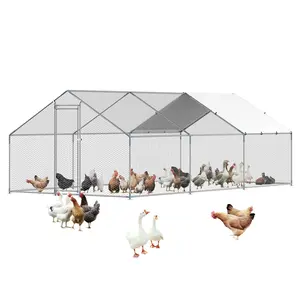 VEVOR Metal Chicken Coop, 9.8x19.6x6.5 ft Large Walk-in Chicken Runs with Cover, Spire Roof Hen House Enclosure with Security Lock, Outdoor Duck Rabbit Cage Poultry Pen for Backyard, Farm, Yard