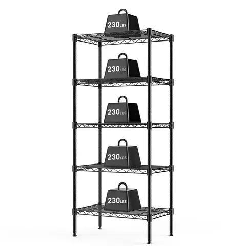 Sweetcrispy Heavy Duty Adjustable Metal Wire Storage Shelving Unit - Rectangle Rubber Waterproof Shelves, Adjustable Organiser for Kitchen Pantry, Bedroom, Wardrobe Dorm Room Organizer Storage