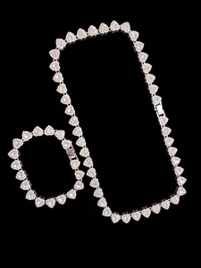 2Pieces/Set 10mm Love Heart Shape Chain Necklace and Bracelet Men or Women Hip Hop Iced Out Bling Bling Chain Necklace and Bracelet Fashion Set Jewelry Valentines Gift