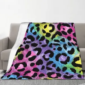 One piece, leopard print blanket, rainbow print facecloth blanket, multicolor print cuddle blanket, colorful leopard print all season warm and cozy comforter for bed sofa and ottoman