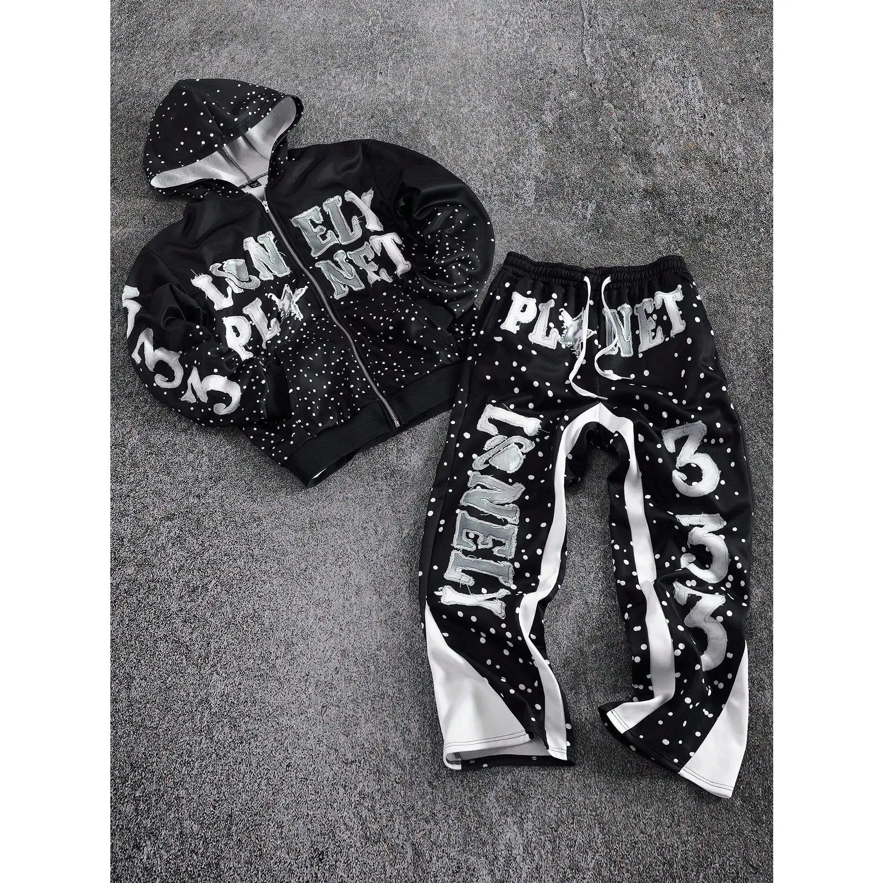 Men's Letter Print Long Sleeve Zip Front Hoodie & Sweatpants Casual Tracksuit Set Streetwear Graphic Tracksuit Zip Up Hoodie & Jogger Set Fall Clothes