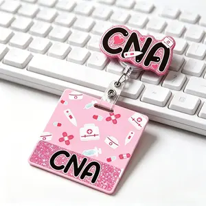 CNA Badge Reel with Buddy CNA Badge Buddy Pink Glitter Nurse Badge Reel Retractable CNA Gifts for Nurses