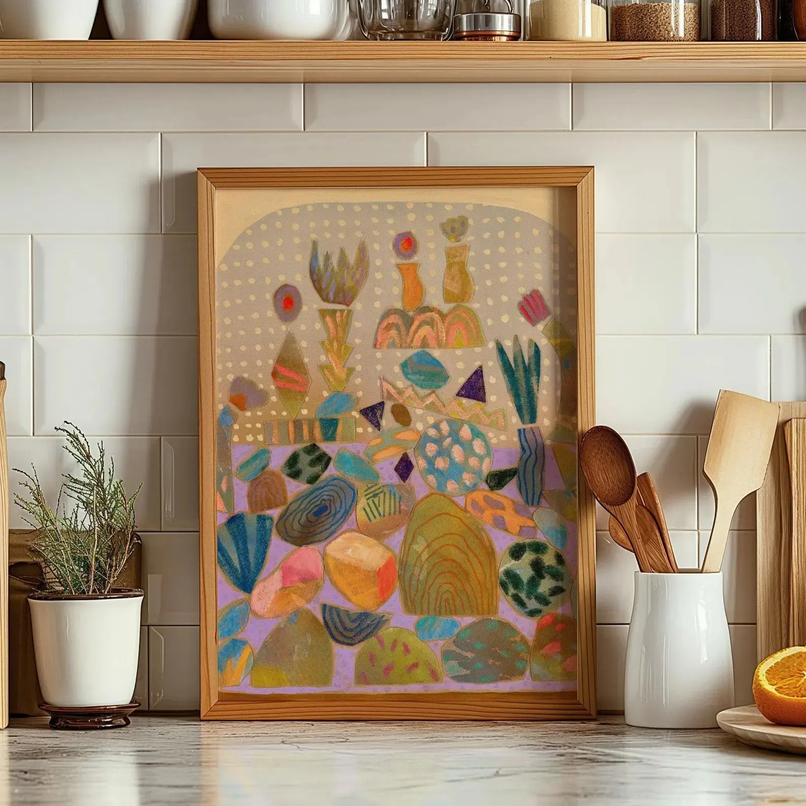 Pink Rock Desert Collage Print, Mid-Century Modern Wall Art, Desert Landscape Digital Download