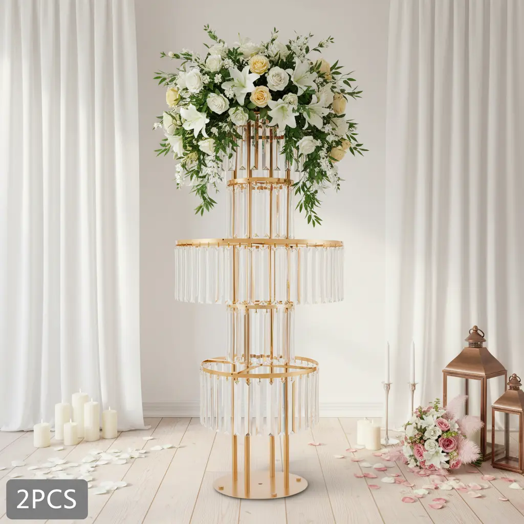 2 Pcs 5 Tier Clear Acrylic Iron Flower Rack Floor Standing Tabletop for Wedding Centerpiece Party Decor