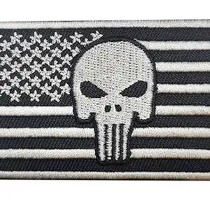 Skull American Patriot Patches - Embroidered Design with Skull and American Flag Elements for Tactical and Military Use