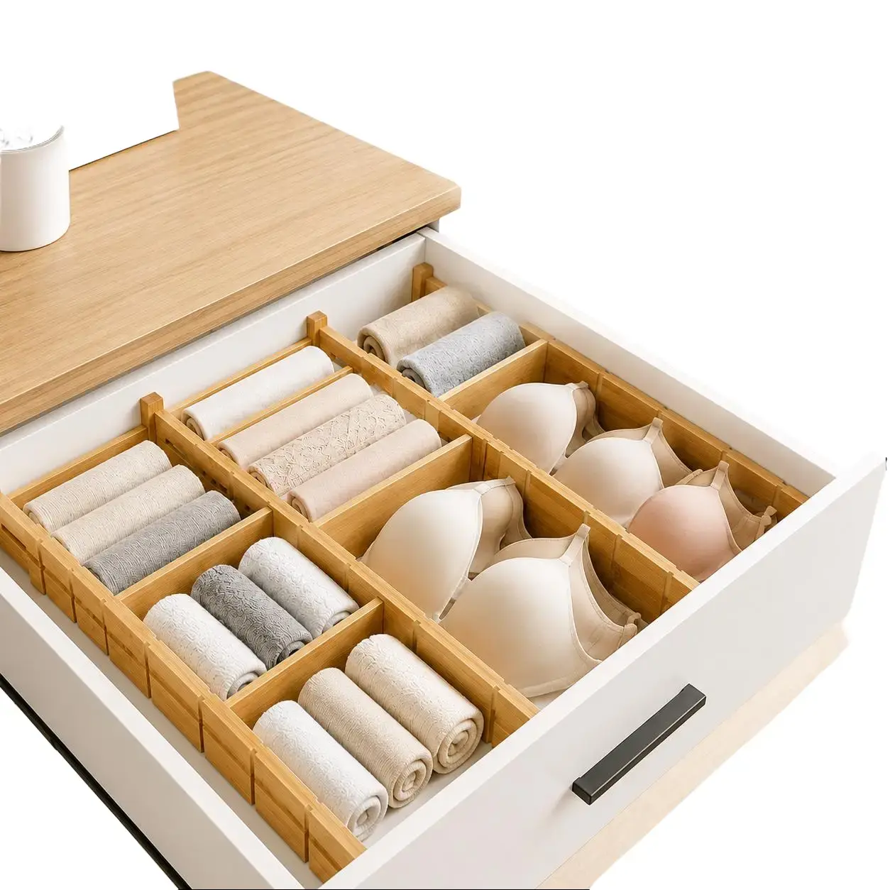 Bamboo Drawer Dividers - Adjustable Expandable Organizer Set (4 Dividers + 9 Inserts) - Space-Saving Home Organizer for Vanity, Makeup Vanity, Closet Storage & Drawer Organization Needs, Organization Ideas