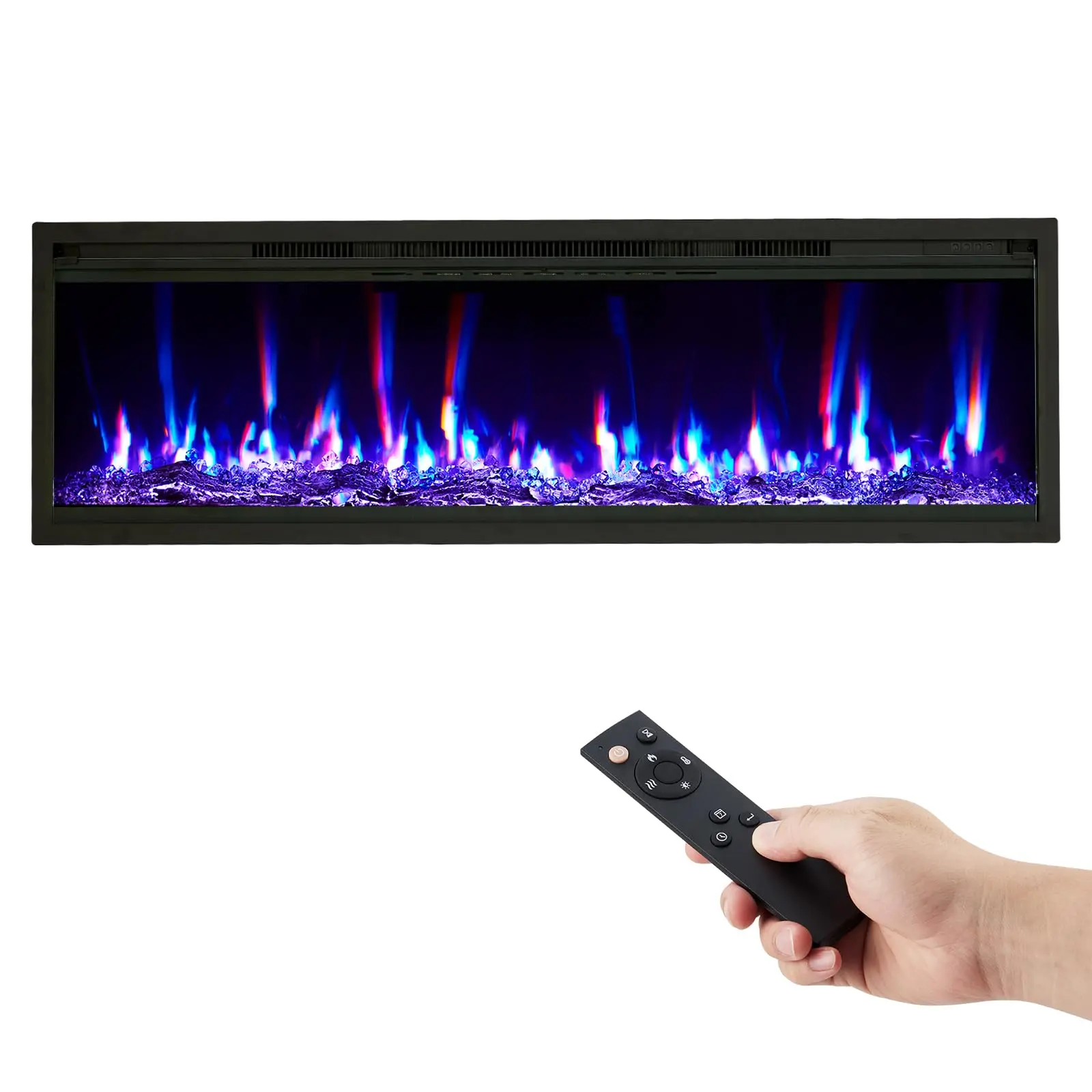 【Christmas Gift】68 in Electric Fireplace Wall Mounted/Recessed with Remote Control, 4.2" Ultra-Thin Linear Fireplace Heater 750W/1500W with Timer, 12-Color Flames, Log & Crystal Options